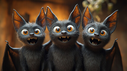 Three beautiful bats close up
