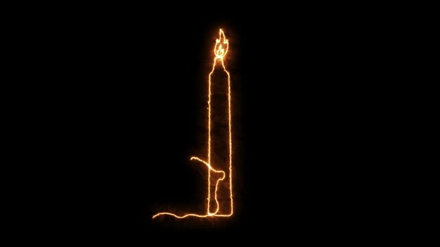 burning candle with a bow, Christmas, New Year. Self drawing animation one continuous line draw, logo,  Blazing  flame, energy, fire