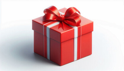 Obraz premium Elegant red gift box with a white ribbon and bow, perfect for special occasions like Christmas or birthdays