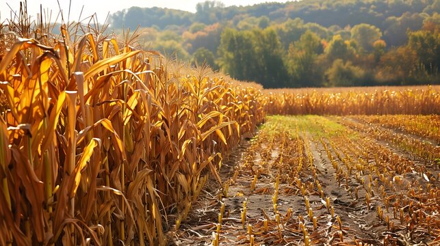 Maize field already partially harvested background sunny
