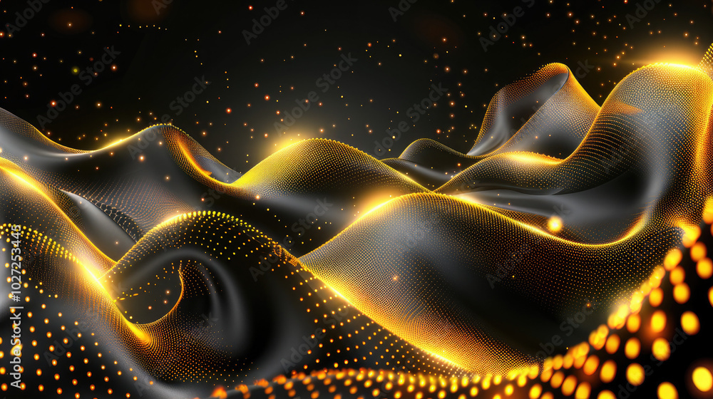Poster abstract solemn background with golden twinkling stars on black background.sparkling mysterious back