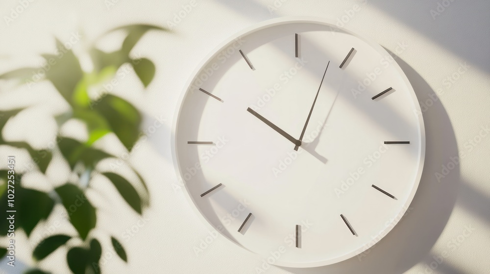 Poster White Clock Face with Black Hands and Minute Marks