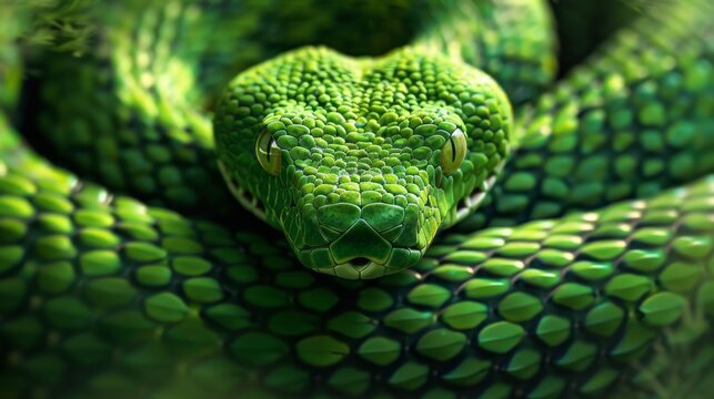 A green snake with a green head and green body