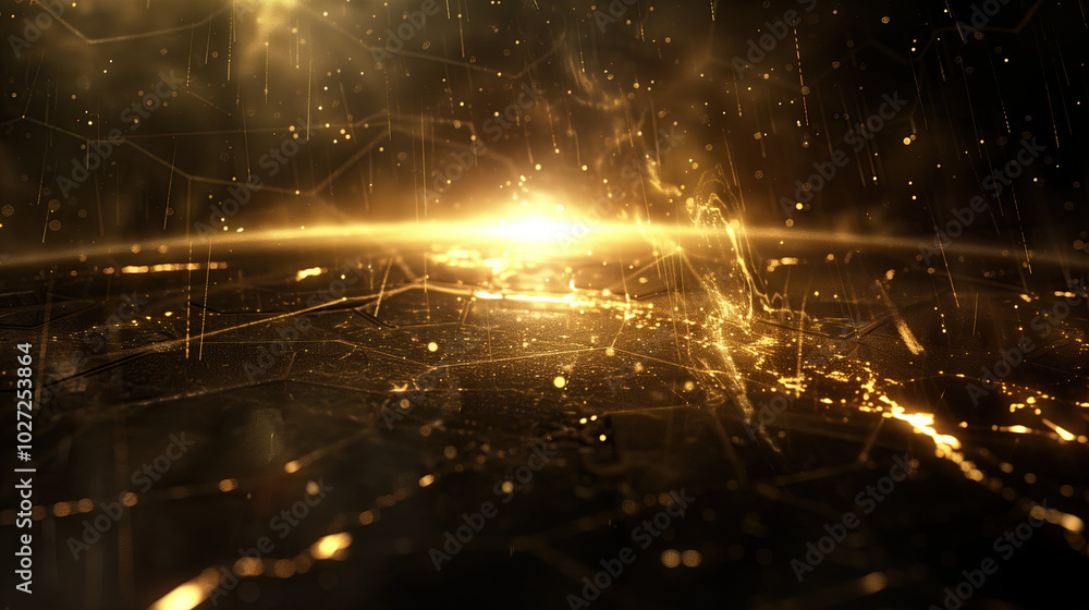 Poster abstract solemn background with golden twinkling stars on black background.sparkling mysterious back