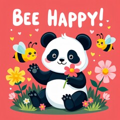 Fototapeta premium Kawaii Panda Bee Happy T-Shirt Design