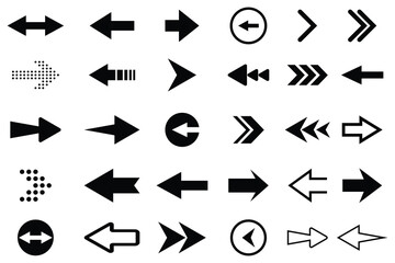 Arrow icons set. Set of arrows. Arrow cursor. Vector set of various black arrows. Different cursor arrow direction symbols in flat style. Vector illustration