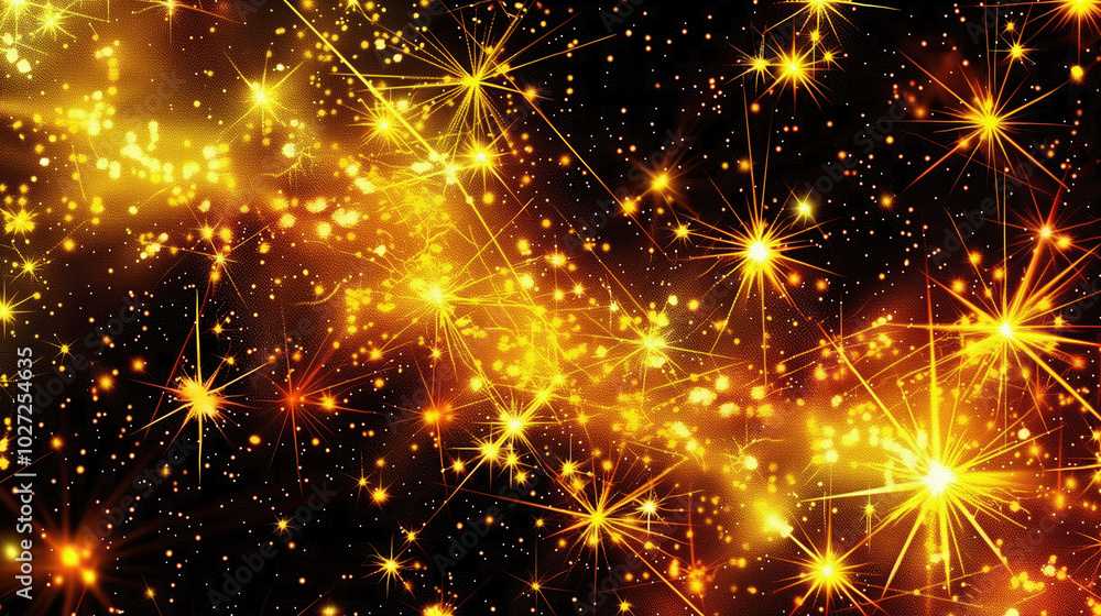 Poster abstract solemn background with golden twinkling stars on black background.sparkling mysterious back