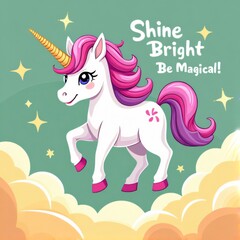 Kawaii Unicorn T-Shirt Design Shine Bright Be Magical
