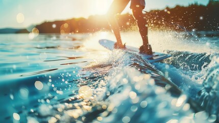 Wakeboarding action on a sunny lake