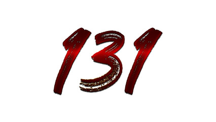 3D blood red number design of 131 on white background.