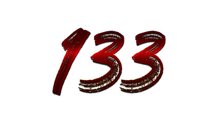 3D blood red number design of 133 on white background.