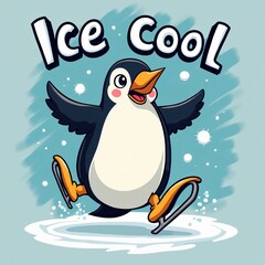 Naklejka premium Playful Ice Skating Penguin T-Shirt Design