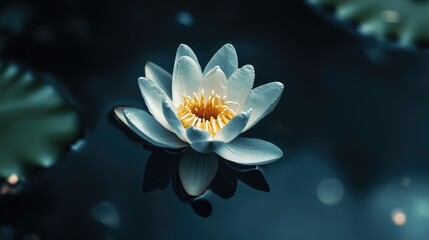 Elegant White Flower on Calm Water Surface