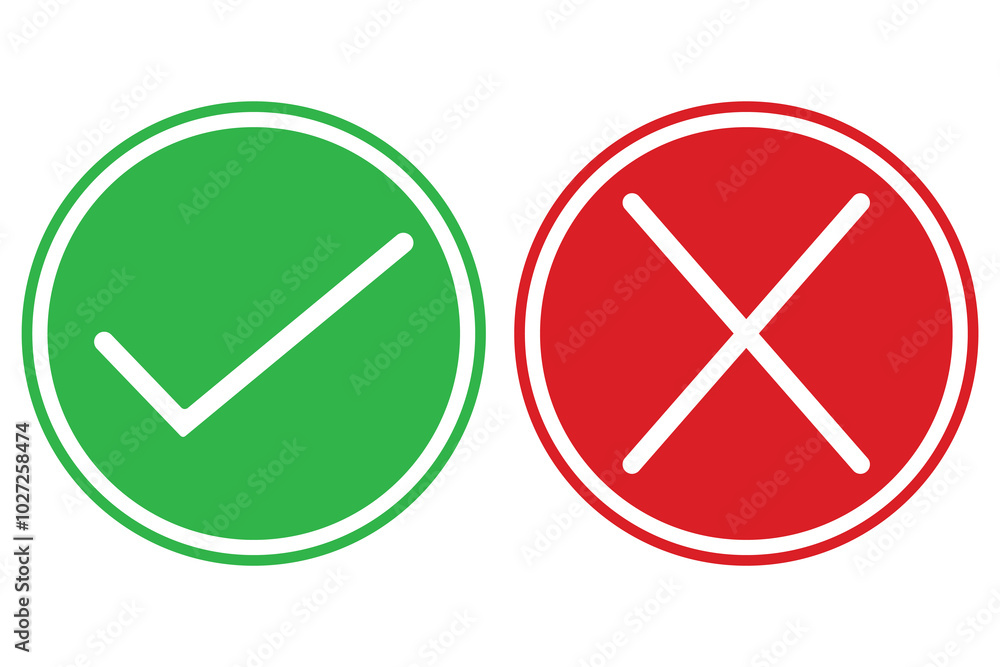 Poster green and red check mark icon. check mark icon button set. check box icon with right and wrong butto