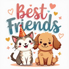 Kawaii Cat and Dog Best Friends Forever T-Shirt Design