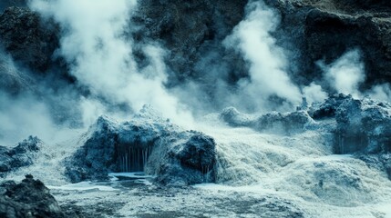 Powerful Geothermal Landscape with Billowing Steam
