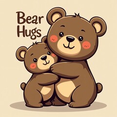 Fototapeta premium Cute Cartoon Bears Hugging - 'Bear Hugs' T-Shirt Design