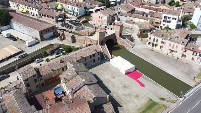 View over the Trepponti Bridge, iconic landmark in Comacchio, Italy