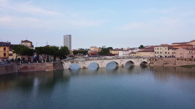 View over the Bridge of Tiberius, iconic landmark in Rimini, Italy