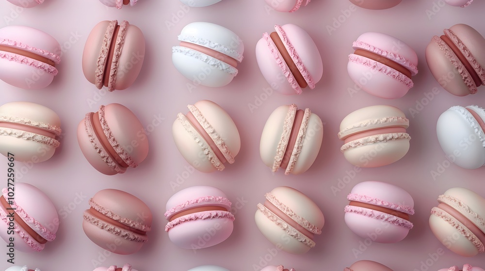 Poster elegant pastel macaron background with repeating 3d dessert pattern