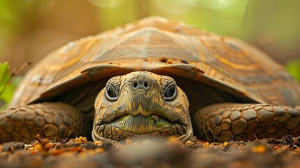Naklejka premium Portrait of a greek tortoise having problems in upside down position