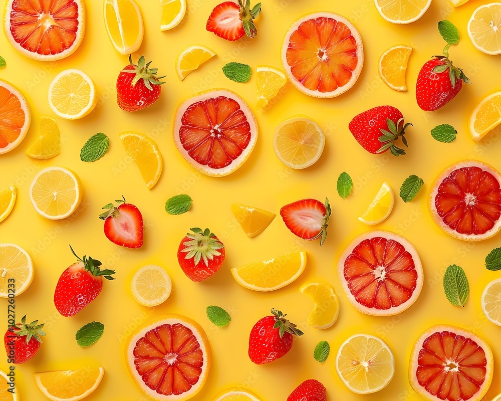 Poster vibrant background of miniature fruit slices in a refreshing pattern
