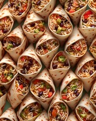 Fototapeta premium Mouthwatering Mini Burrito Pattern Backdrop with Detailed Fillings