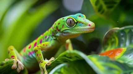 Fototapeta premium Gecko in a rain forest on maui