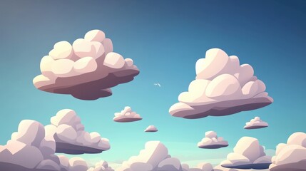 Illustration of Bright Blue Sky Filled with Large, Fluffy White Clouds in a Clear Day
