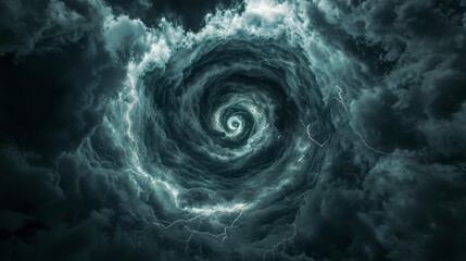 Dark Swirling Storm Clouds in Atmospheric Vortex