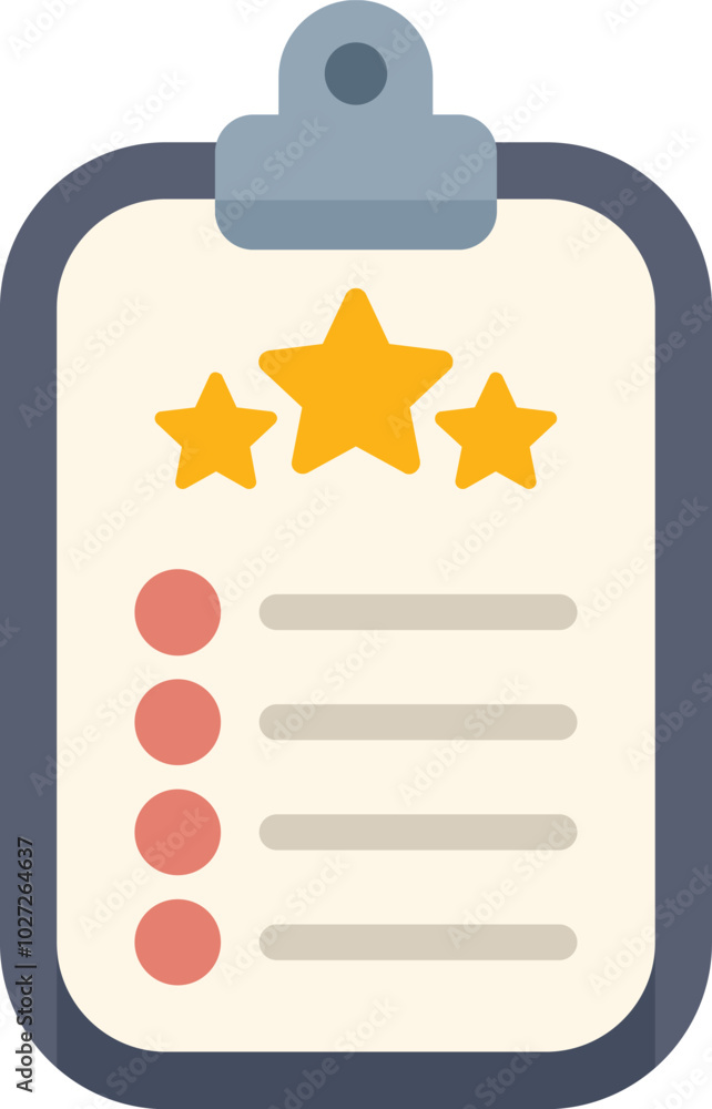 Poster clipboard with checklist and five star rating system showing customer satisfaction
