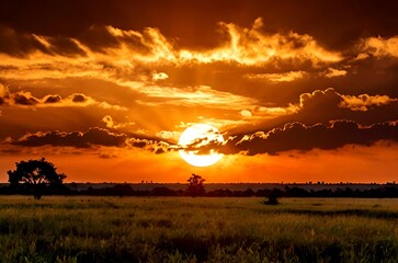 Fototapeta premium View of a beautiful sunset from a large forest