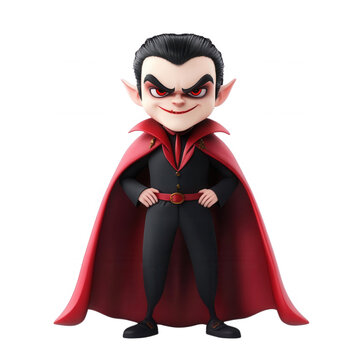 Cartoon vampire character with red cape, transparent background