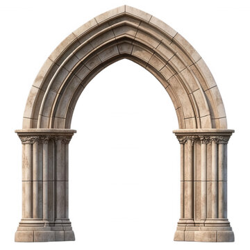 Stone archway with intricate details, transparent background