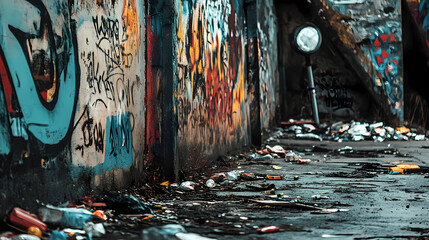 Fototapeta premium Generative AI, Dim Light, Bold Words: Hope Among Urban Decay 