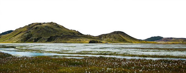 Panorama view of forest mountains with river farm range in the distant horizon, Adventure cut out...