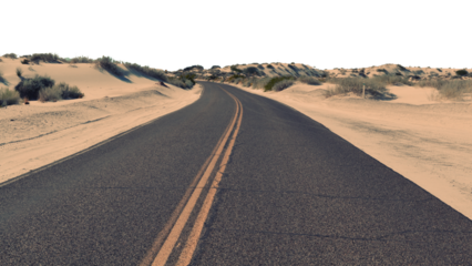 Scenic Road Pathway Through Nature, through the desert and Adventure cut out transparent isolated on white background PNG file