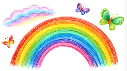 Obraz premium Seamless backgrounds: scratched rainbows and butterflies