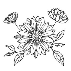 black and white flower, floral line art