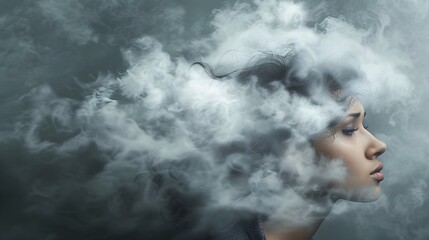 Fototapeta premium Unruly Frizzy Hair Like a Stormy Cloud Symbolizing the Struggles of Humid Days