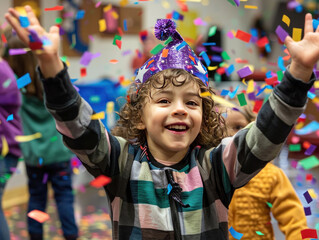 A family-friendly New Year's event at a local community center, with kids's activities, crafts, and a mini countdown for children