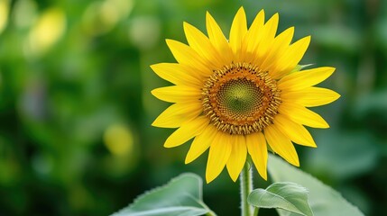 Fototapeta premium Bright Sunflower Standing Tall Against Green Background