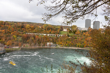 Fototapeta premium View from Laufen Castle. Autumn at the Rhine Falls - the largest waterfall in Europe