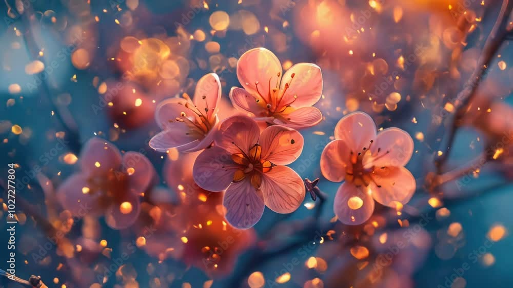 Poster beautiful blooming flowers with a dreamy bokeh background, creating a magical and enchanting visual 