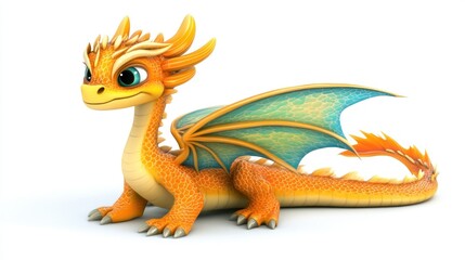 A Cute Orange Dragon with Teal Wings and a Friendly Expression