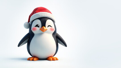 Fototapeta premium cute penguin in santa hat on blue background