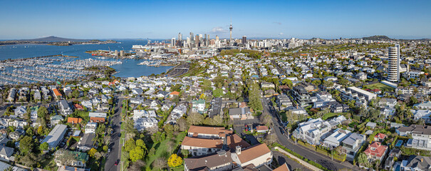 Aerial: Suburb of St Marys Bay, Auckland, New Zealand