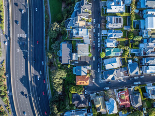 Top down shot of houses in St Marys Bay, Auckland, New Zealand