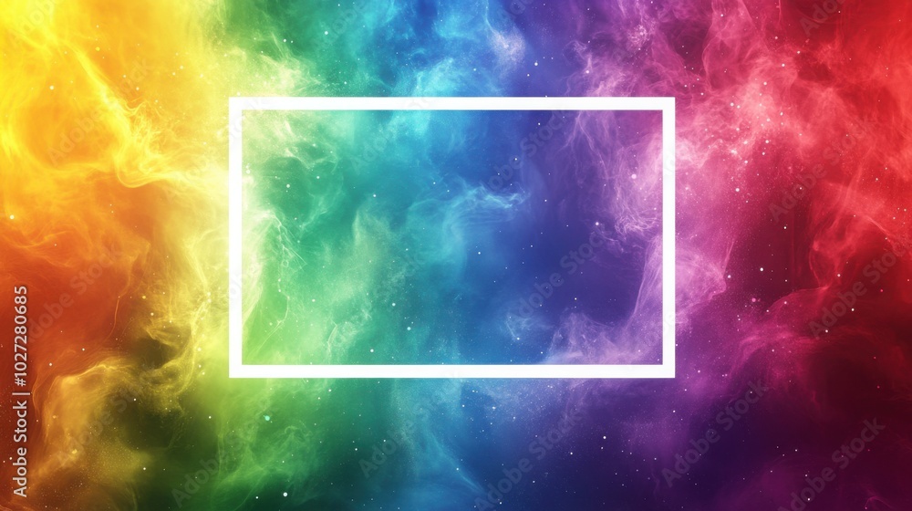 Poster a colorful gradient of green, blue, and purple creates a captivating backdrop, featuring a central w