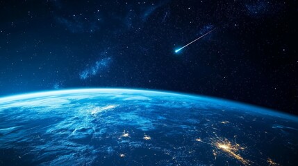 Stunning View of Earth from Space with Shooting Star